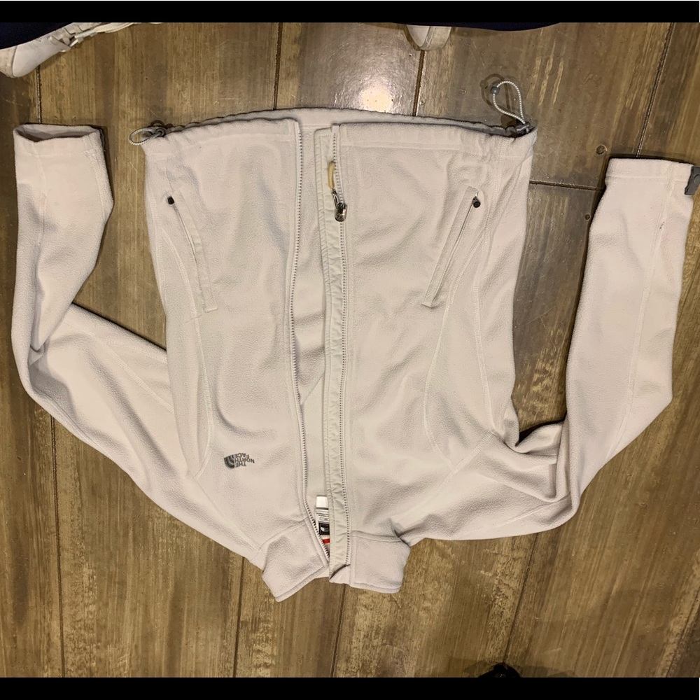 The North Face zip-up fleece jacket.